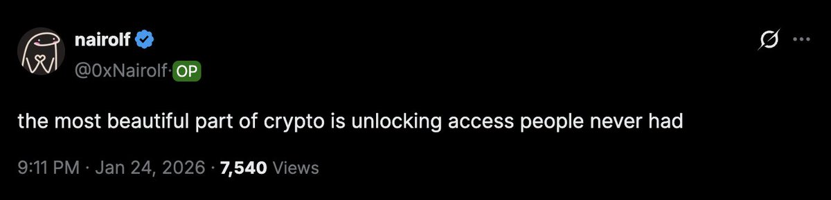 Tweet from @0xNairolf: the most beautiful part of crypto is unlocking access people never had